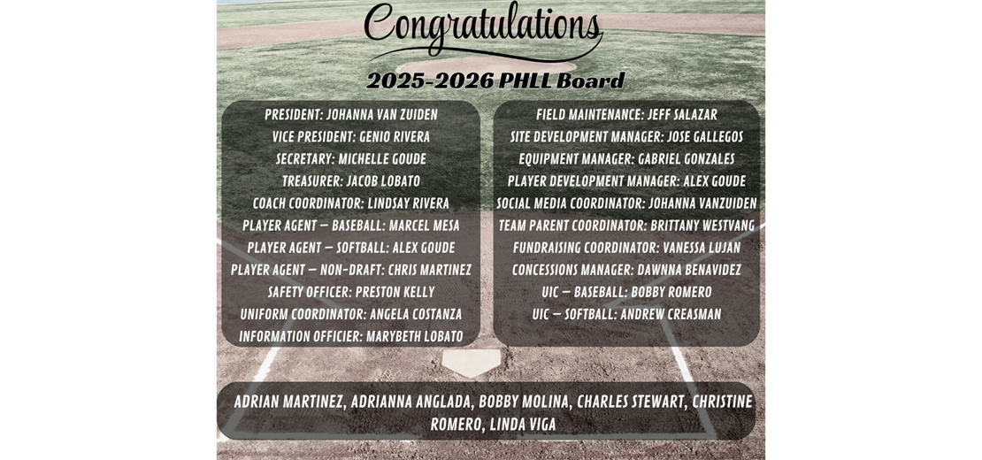 Congratulations New 2026 Season Board Members